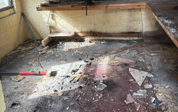 A shed floor part-way through a clear-out